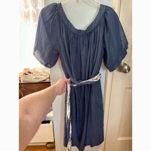 GRACE SUN size 8 BARNEY'S NEW YORK unstructured blue dress balloon sleeves navy
